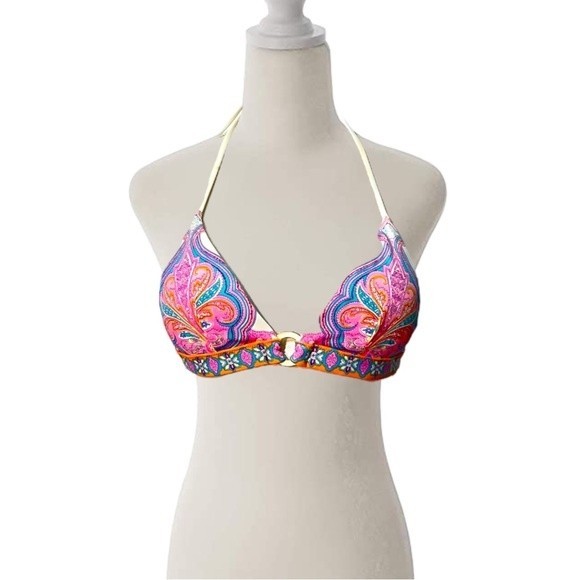 2 Bikini Tops Bundle Small Victoria’s Secret Pink Paisley Padded Halter Volcom - Picture 4 of 7
